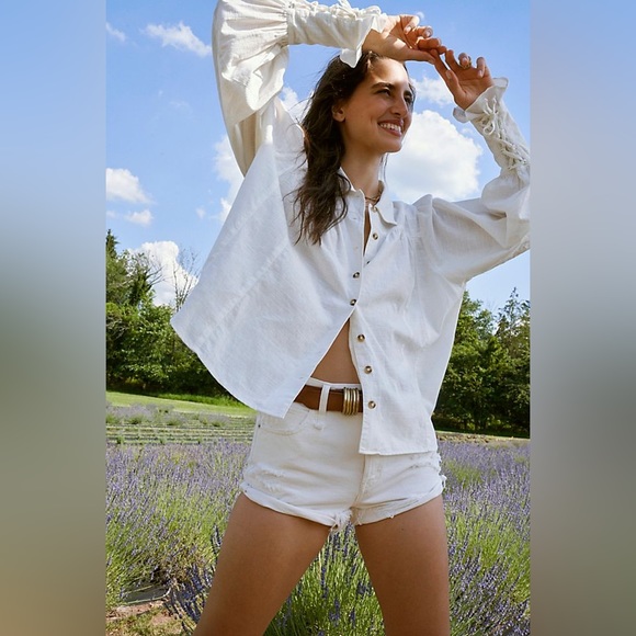 Free People Kiss Kiss Blouse size XS Button Down Balloon Sleeve - Picture 3 of 12